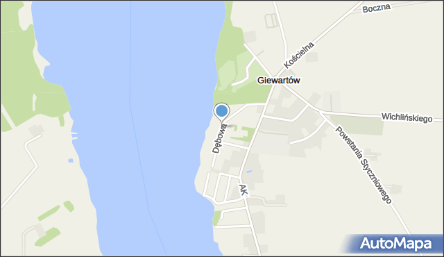 Giewartów, Dębowa, mapa Giewartów