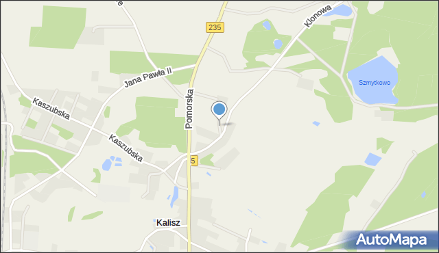 Kalisz gmina Dziemiany, Dębowa, mapa Kalisz gmina Dziemiany