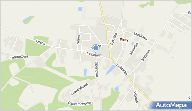 Płoty gmina Czerwieńsk, Dębowa, mapa Płoty gmina Czerwieńsk