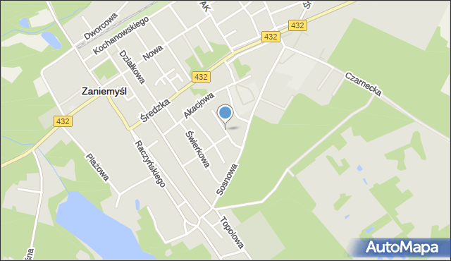 Zaniemyśl, Dębowa, mapa Zaniemyśl