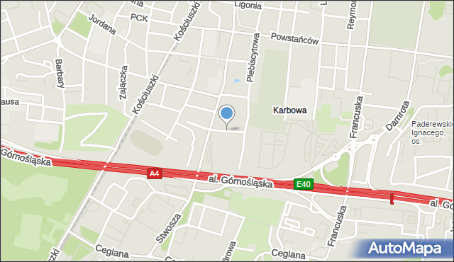 Katowice, Domina Czesława, bp., mapa Katowic