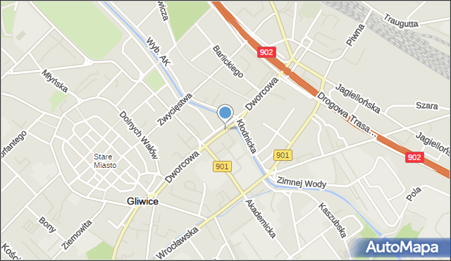 Gliwice, Dworcowa, mapa Gliwic