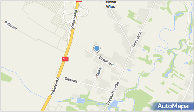 Nowa Wieś gmina Poczesna, Działkowa, mapa Nowa Wieś gmina Poczesna