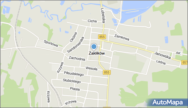 Zaklików, Dzika, mapa Zaklików