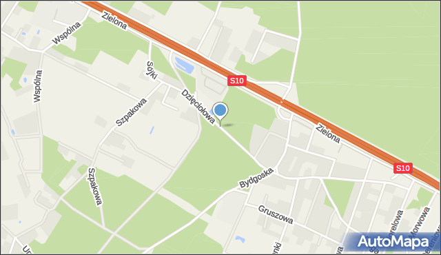 Zielonka gmina Białe Błota, Dzięciołowa, mapa Zielonka gmina Białe Błota