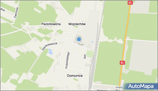 Gomunice, Fabryczna, mapa Gomunice