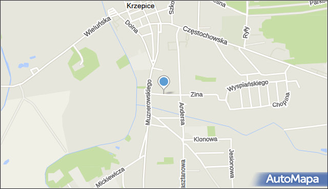 Krzepice powiat kłobucki, Fieldorfa-Nila Augusta Emila, gen., mapa Krzepice powiat kłobucki