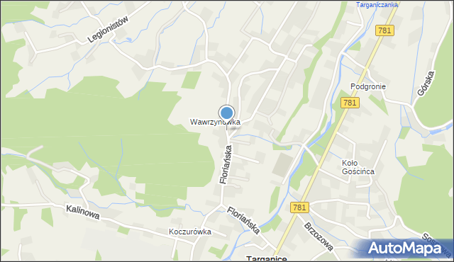 Targanice, Floriańska, mapa Targanice