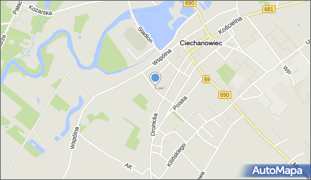 Ciechanowiec, Franciszka Żwirki i Stanisława Wigury, mapa Ciechanowiec