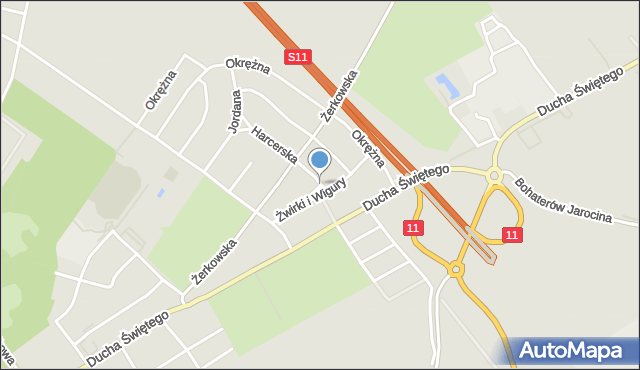 Jarocin, Franciszka Żwirki i Stanisława Wigury, mapa Jarocin