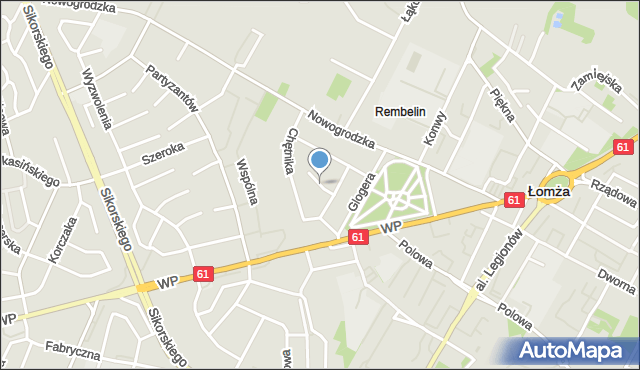 Łomża, Franciszka Żwirki i Stanisława Wigury, mapa Łomży