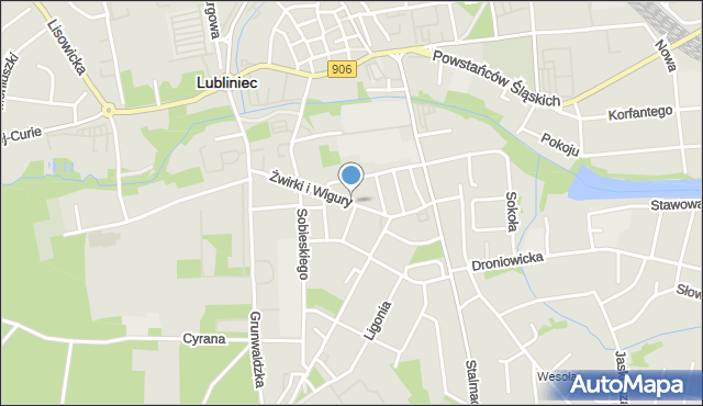 Lubliniec, Franciszka Żwirki i Stanisława Wigury, mapa Lubliniec