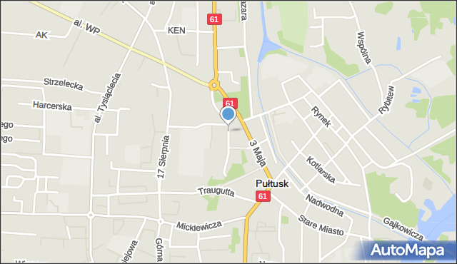 Pułtusk, Franciszka Żwirki i Stanisława Wigury, mapa Pułtusk