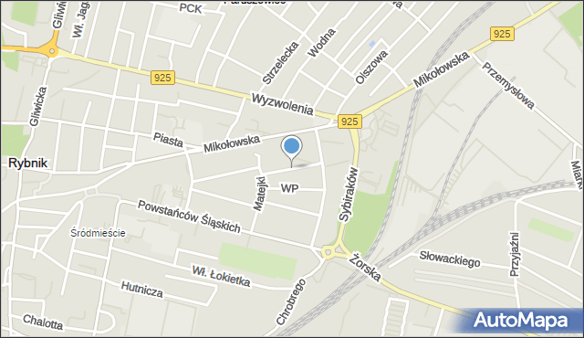 Rybnik, Franciszka Żwirki i Stanisława Wigury, mapa Rybnika