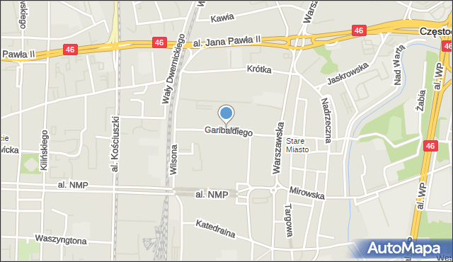 Częstochowa, Garibaldiego Giuseppe, mapa Częstochowy