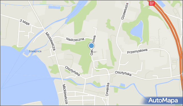 Ostróda, Garnizonowa, mapa Ostróda