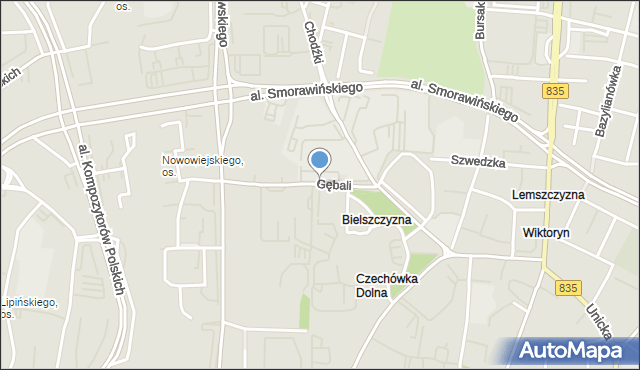 Lublin, Gębali Antoniego, prof., mapa Lublina