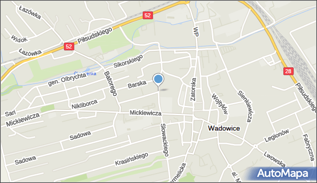 Wadowice, Gimnazjalna, mapa Wadowice