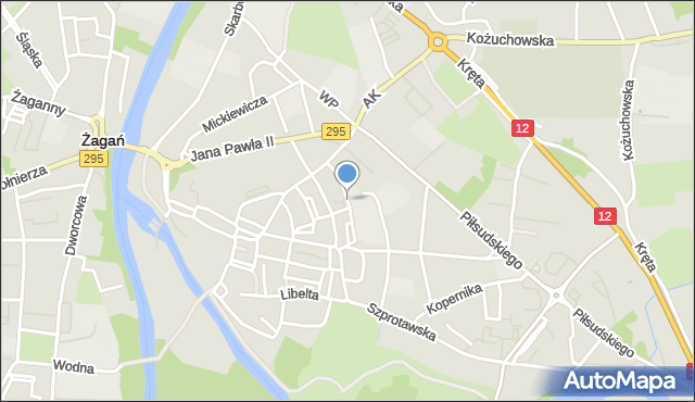 Żagań, Gimnazjalna, mapa Żagań