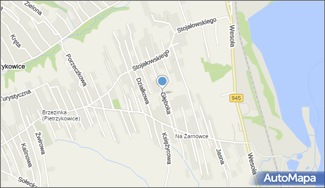 Pietrzykowice gmina Łodygowice, Głęboka, mapa Pietrzykowice gmina Łodygowice