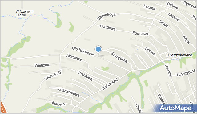Pietrzykowice gmina Łodygowice, Gloński Potok, mapa Pietrzykowice gmina Łodygowice