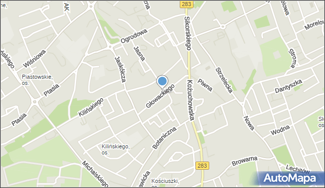 Zielona Góra, Głowackiego Bartosza, mapa Zielona Góra