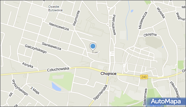 Chojnice, Gojawiczyńskiej, mapa Chojnic