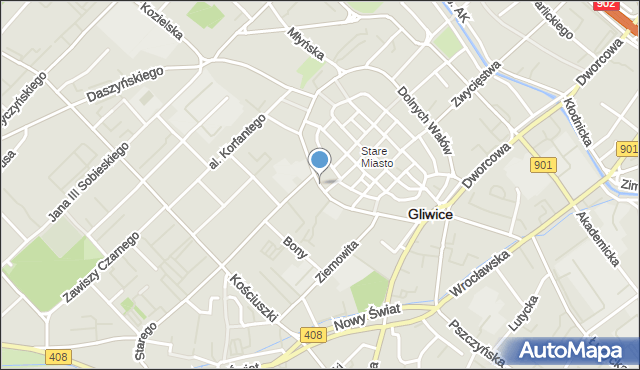 Gliwice, Górnych Wałów, mapa Gliwic