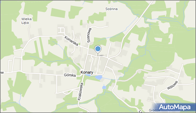 Konary gmina Mogilany, Gołębia, mapa Konary gmina Mogilany