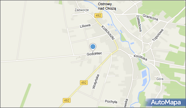 Ostrowy nad Okszą, Gościniec, mapa Ostrowy nad Okszą