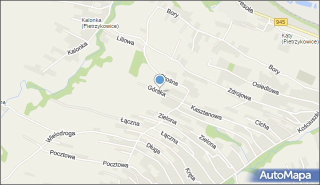 Pietrzykowice gmina Łodygowice, Górska, mapa Pietrzykowice gmina Łodygowice