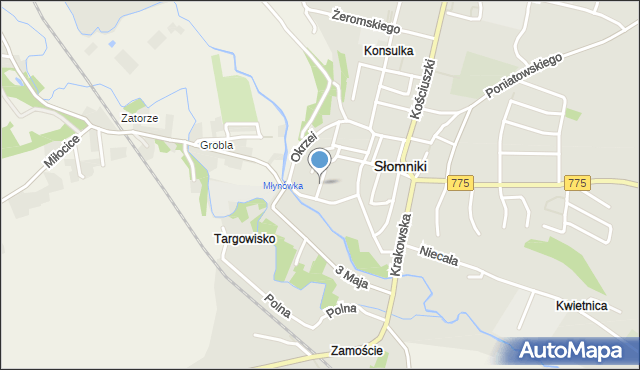 Słomniki, Górzysta, mapa Słomniki