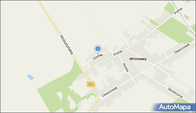 Wroniawy gmina Wolsztyn, Górna, mapa Wroniawy gmina Wolsztyn