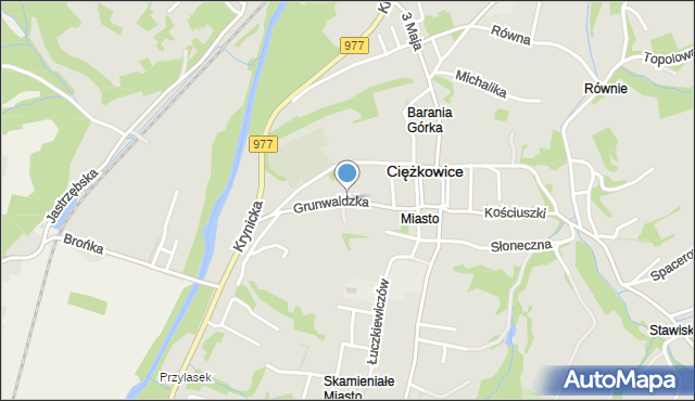 Ciężkowice powiat tarnowski, Grunwaldzka, mapa Ciężkowice powiat tarnowski