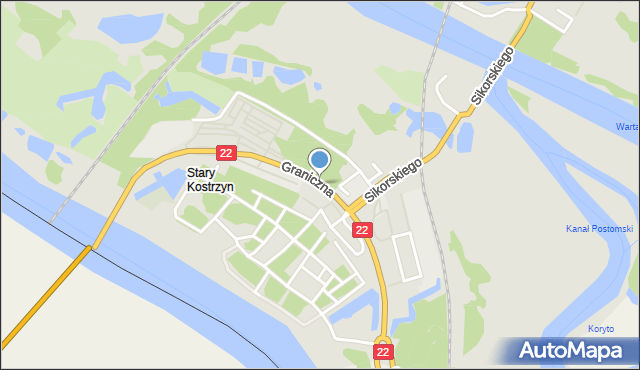 Kostrzyn nad Odrą, Graniczna, mapa Kostrzyn nad Odrą