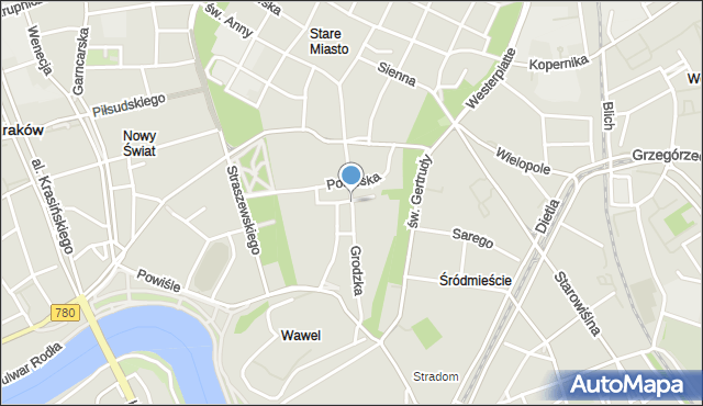 Kraków, Grodzka, mapa Krakowa