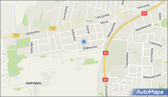 Łowicz, Graniczna, mapa Łowicza
