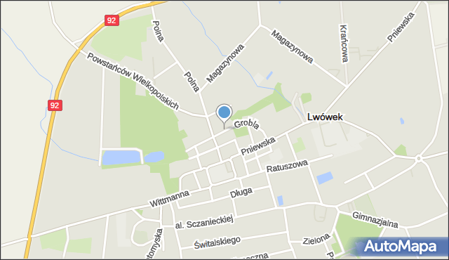 Lwówek powiat nowotomyski, Grobla, mapa Lwówek powiat nowotomyski