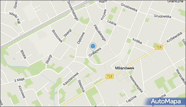 Milanówek, Grabowa, mapa Milanówek