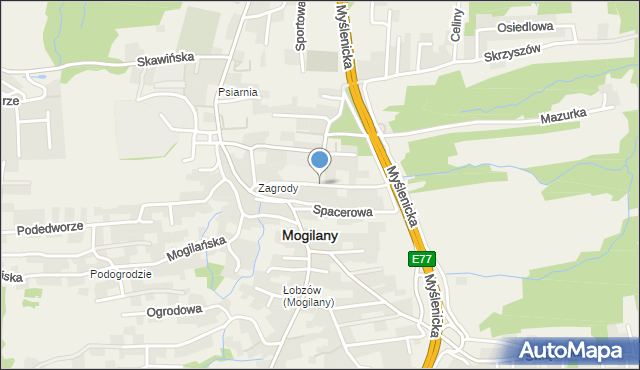 Mogilany, Grodzka, mapa Mogilany