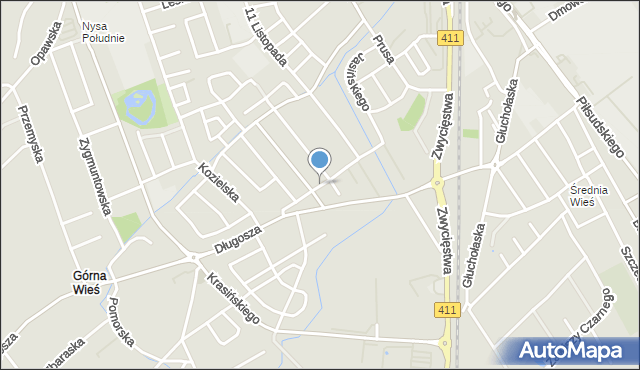 Nysa, Grunwaldzka, mapa Nysy