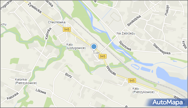 Pietrzykowice gmina Łodygowice, Graniczna, mapa Pietrzykowice gmina Łodygowice