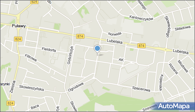 Puławy, Grota-Roweckiego Stefana, gen., mapa Puław