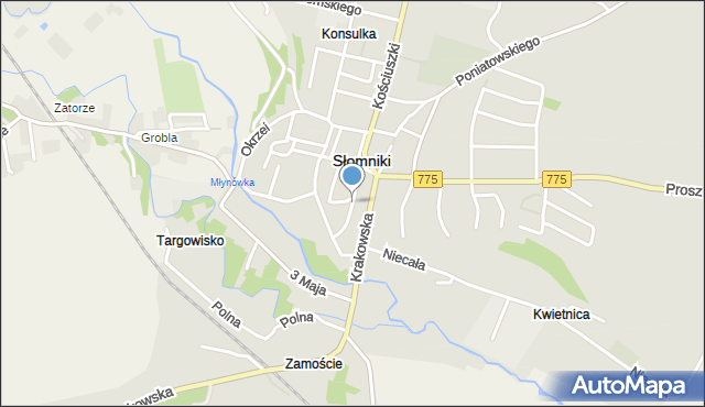 Słomniki, Grunwaldzka, mapa Słomniki