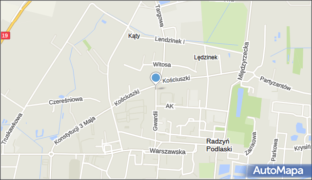 Radzyń Podlaski, Gwardii, mapa Radzyń Podlaski