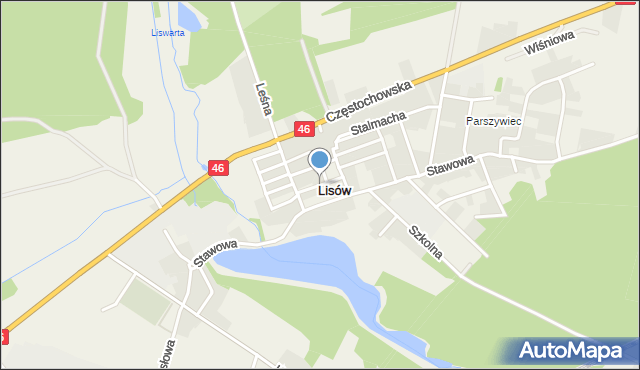 Lisów gmina Herby, Handlowa, mapa Lisów gmina Herby