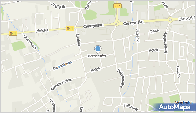 Bielsko-Biała, Horeszków, mapa Bielsko-Białej