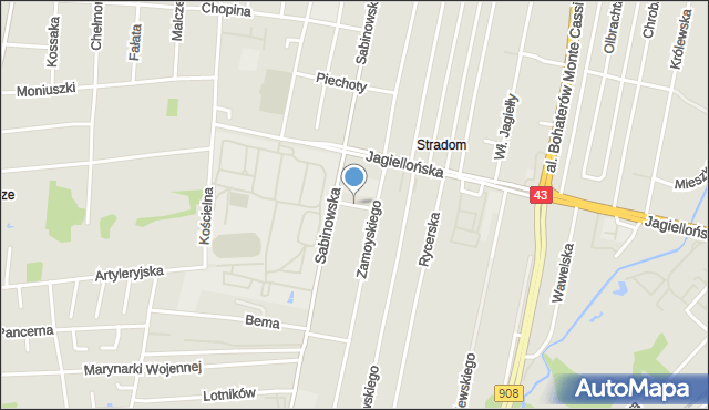 Częstochowa, Husarska, mapa Częstochowy