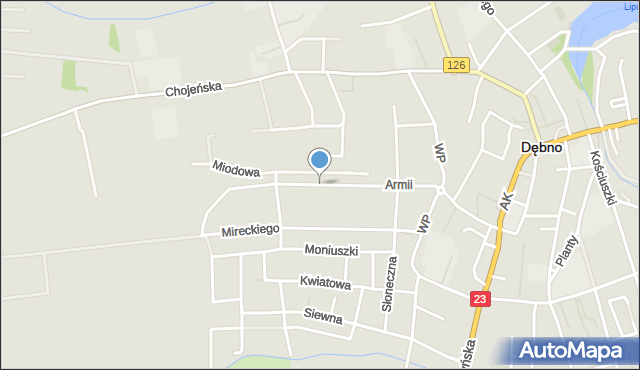 Dębno powiat myśliborski, I Armii, mapa Dębno powiat myśliborski