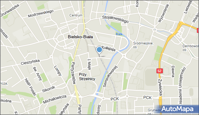 Bielsko-Biała, Inwalidów, mapa Bielsko-Białej